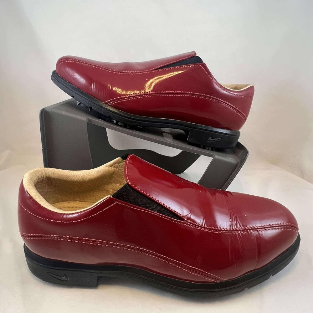 Nike Golf Air Comfort Golf Shoes Woman's Size Wide Red Patent Leather Spiked